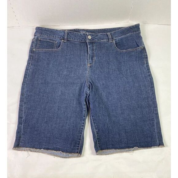 Time and Tru Pants - Time And Tru Shorts Bermuda Womens Size 20 Blue Denim Stretch Raw Hem mid rise